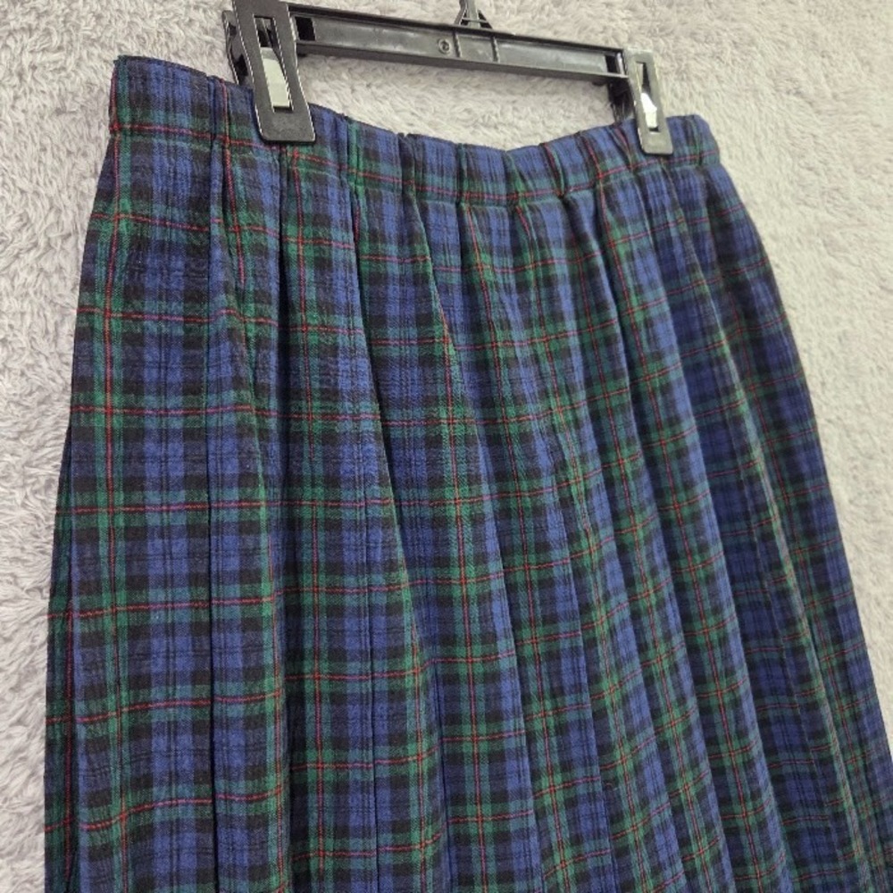 Susan Bristol New Traditions Plaid Pleated Midi Skirt Medium Blue Green Vtg USA - Picture 10 of 10